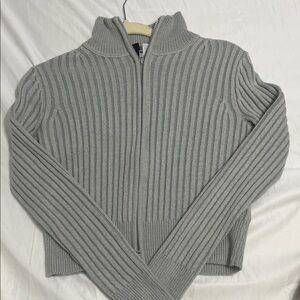 Chic Gray Women's Ribbed Cardigan